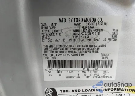 2012 Ford F-150 Lariat from USA, damaged, VIN 1FTFW1EF7CKD06519
